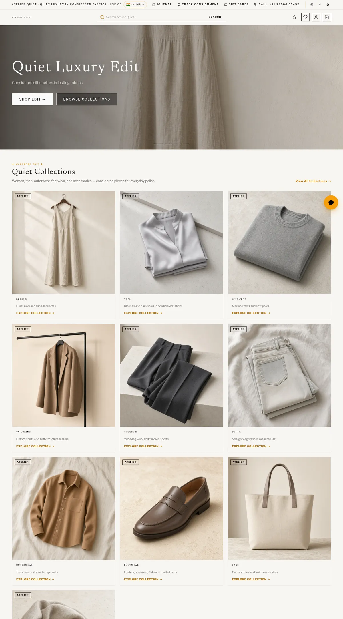 Atelier Quiet fashion storefront built on Relaycial